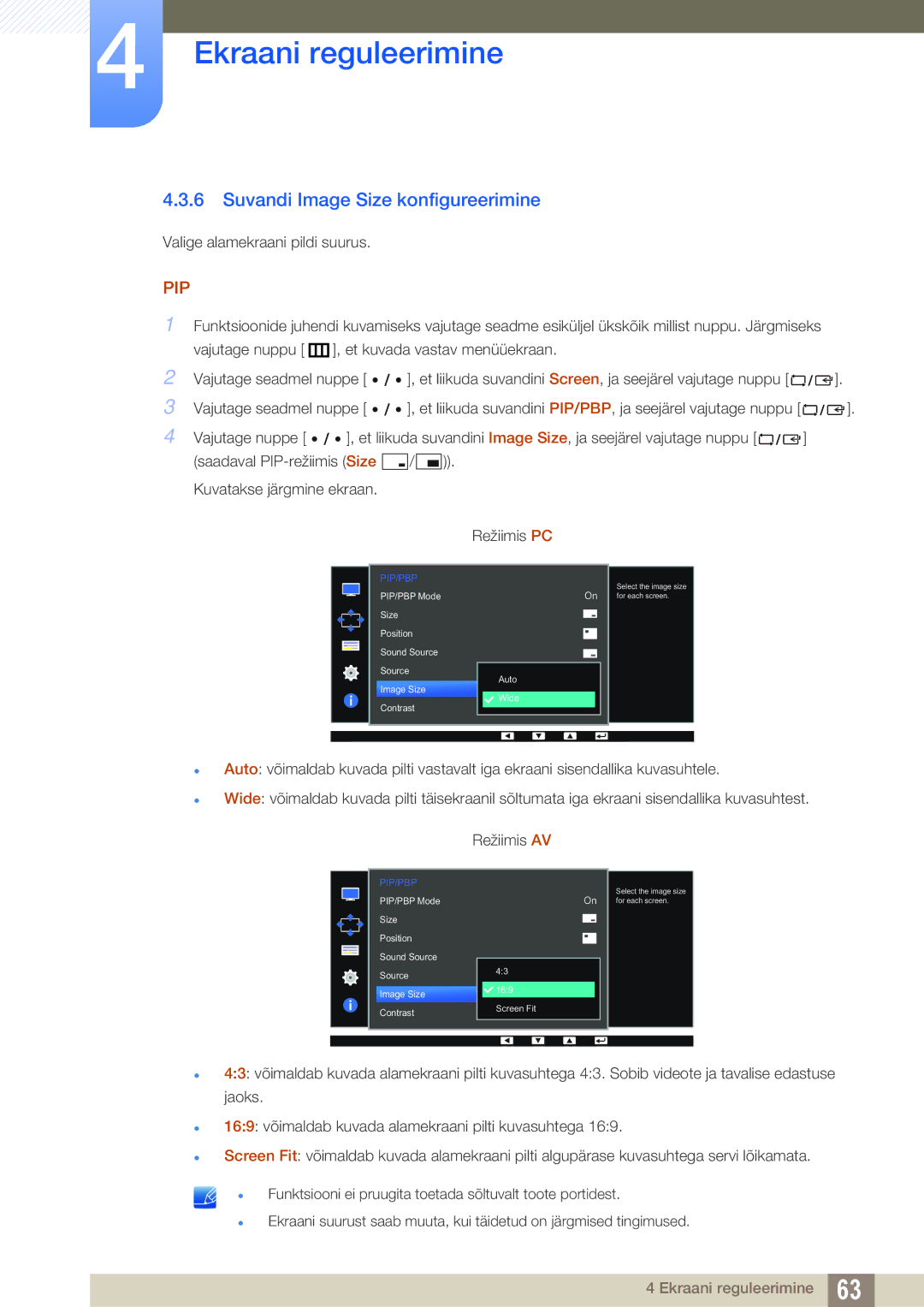 Samsung LS32D85KTSR/EN, LS27D85KTSN/EN manual Suvandi Image Size konfigureerimine 