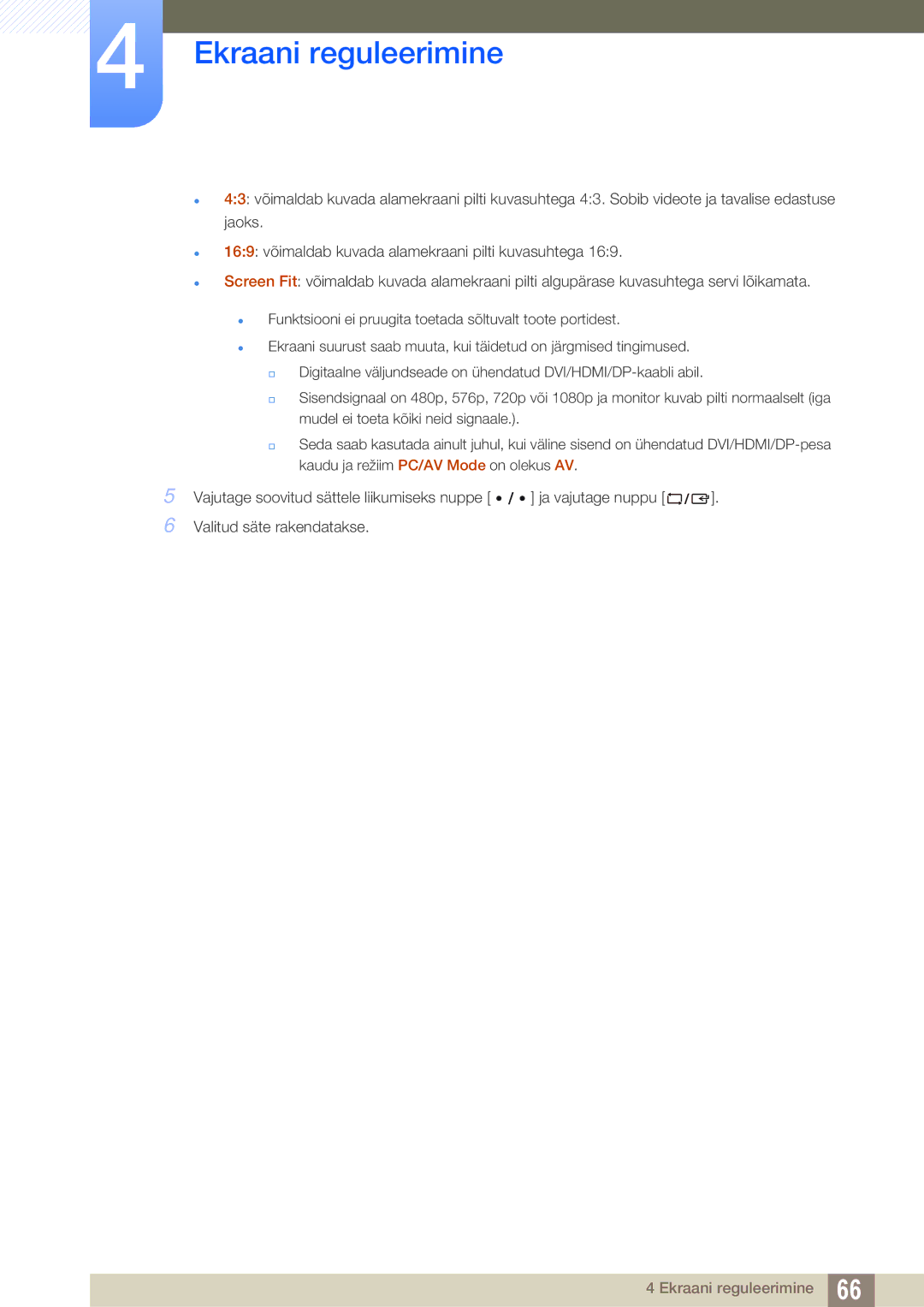 Samsung LS27D85KTSN/EN, LS32D85KTSR/EN manual Ekraani reguleerimine 