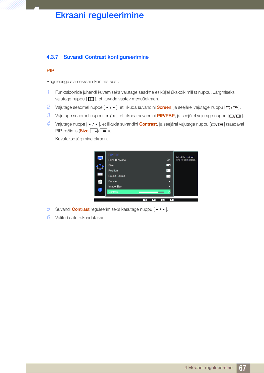 Samsung LS32D85KTSR/EN, LS27D85KTSN/EN manual Adjust the contrast level for each screen 