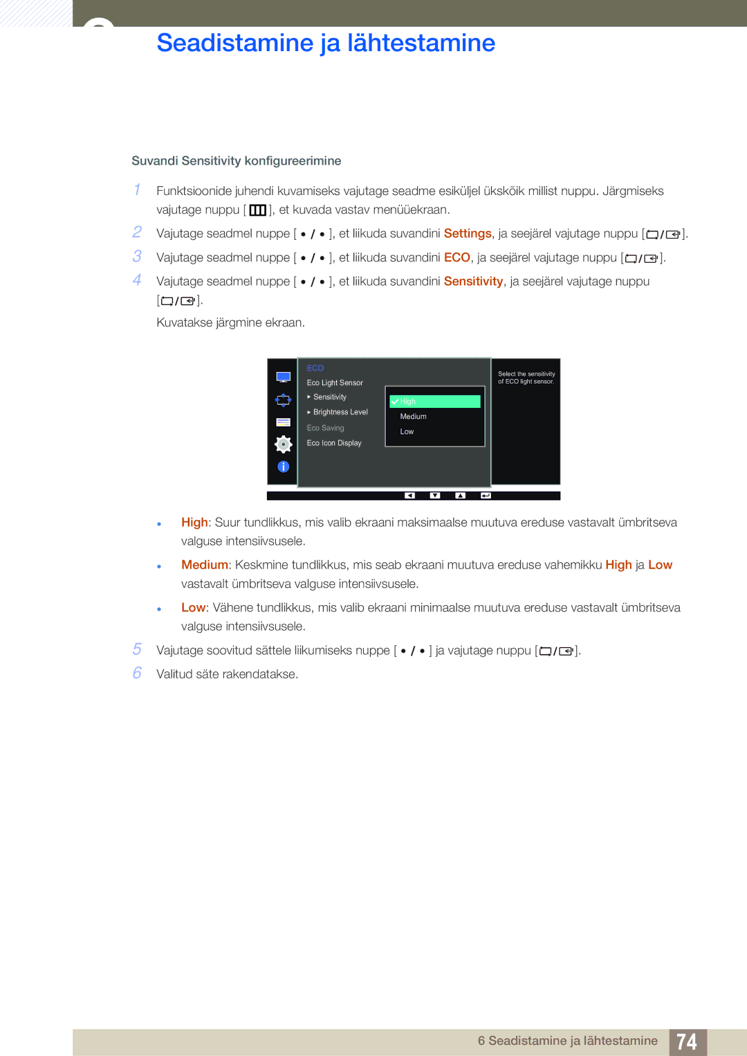 Samsung LS27D85KTSN/EN, LS32D85KTSR/EN manual Suvandi Sensitivity konfigureerimine 