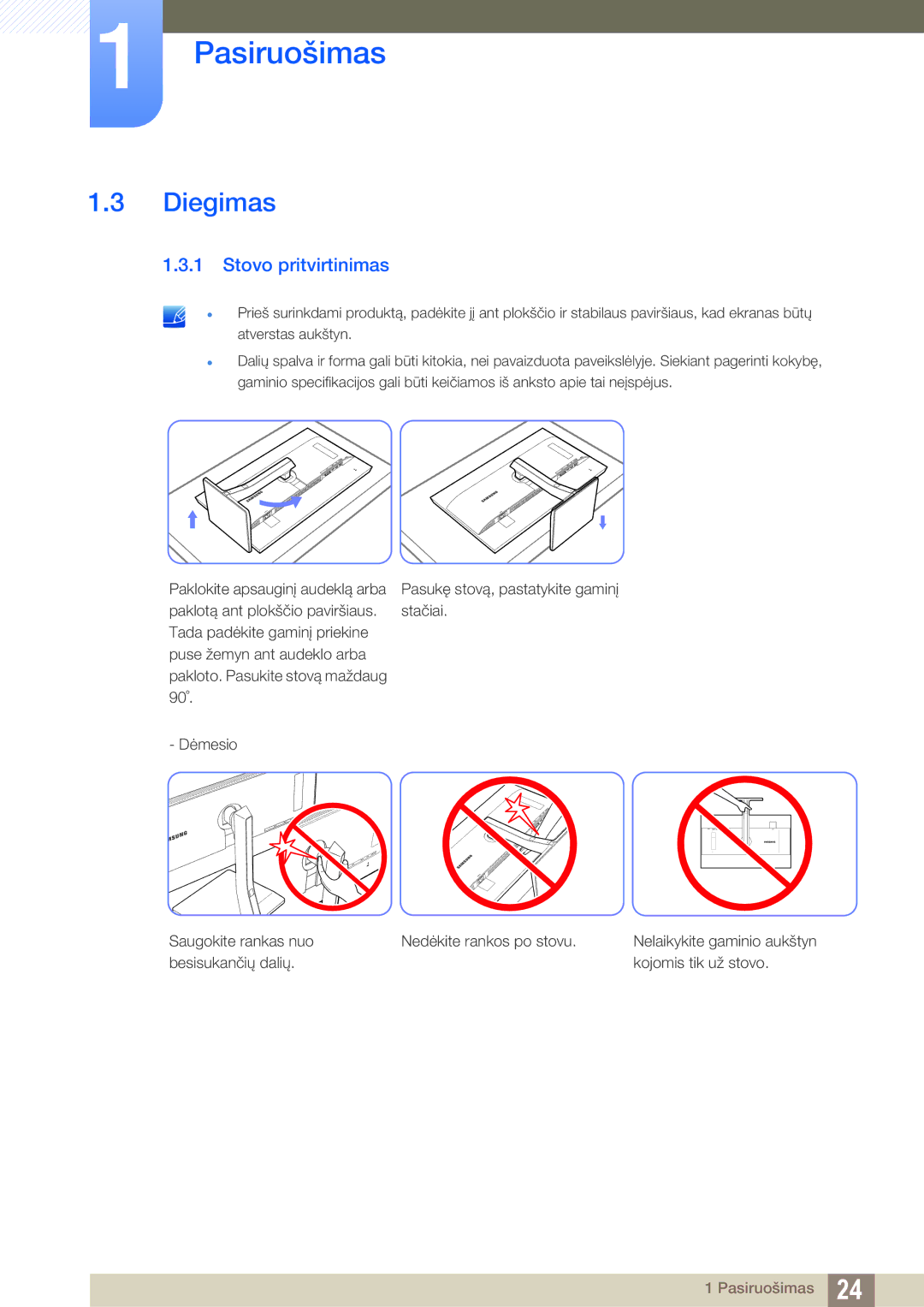 Samsung LS27D85KTSN/EN, LS32D85KTSR/EN manual Diegimas, Stovo pritvirtinimas 