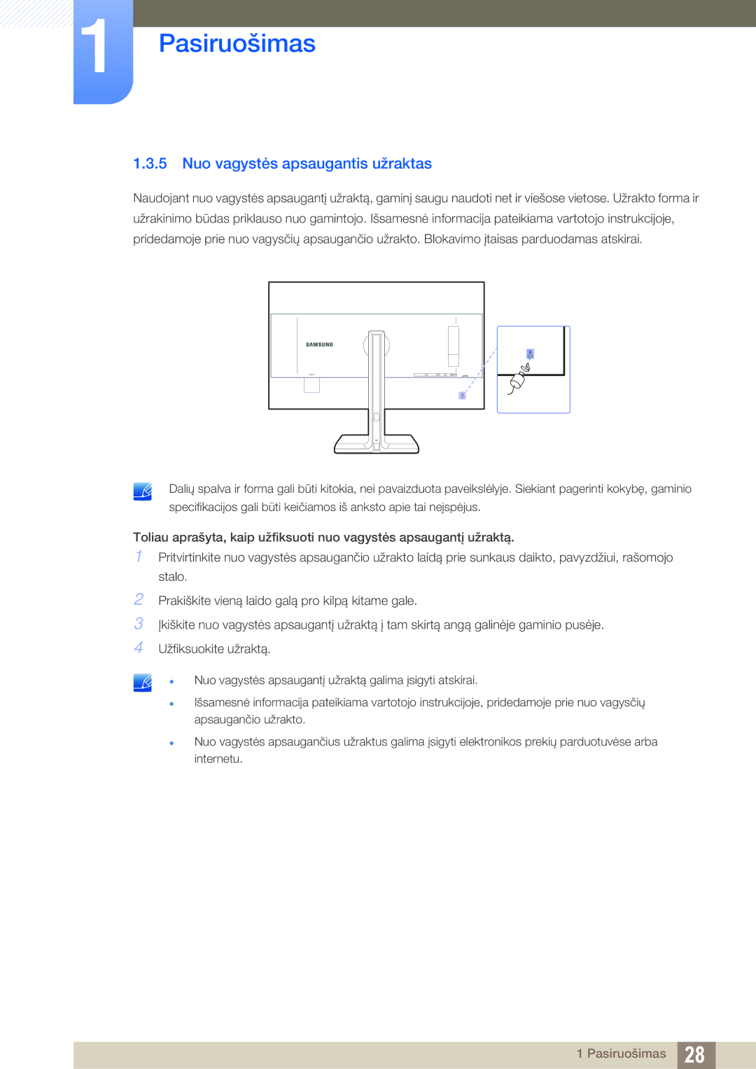 Samsung LS27D85KTSN/EN, LS32D85KTSR/EN manual Nuo vagystės apsaugantis užraktas 