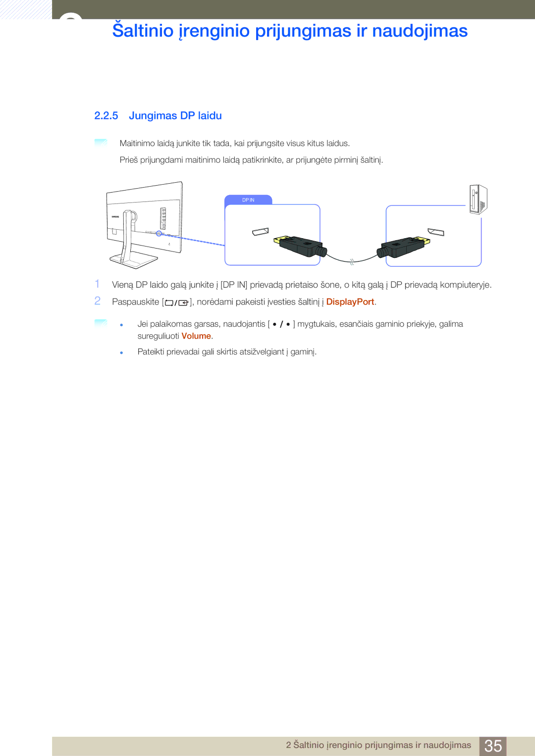 Samsung LS32D85KTSR/EN, LS27D85KTSN/EN manual Jungimas DP laidu 