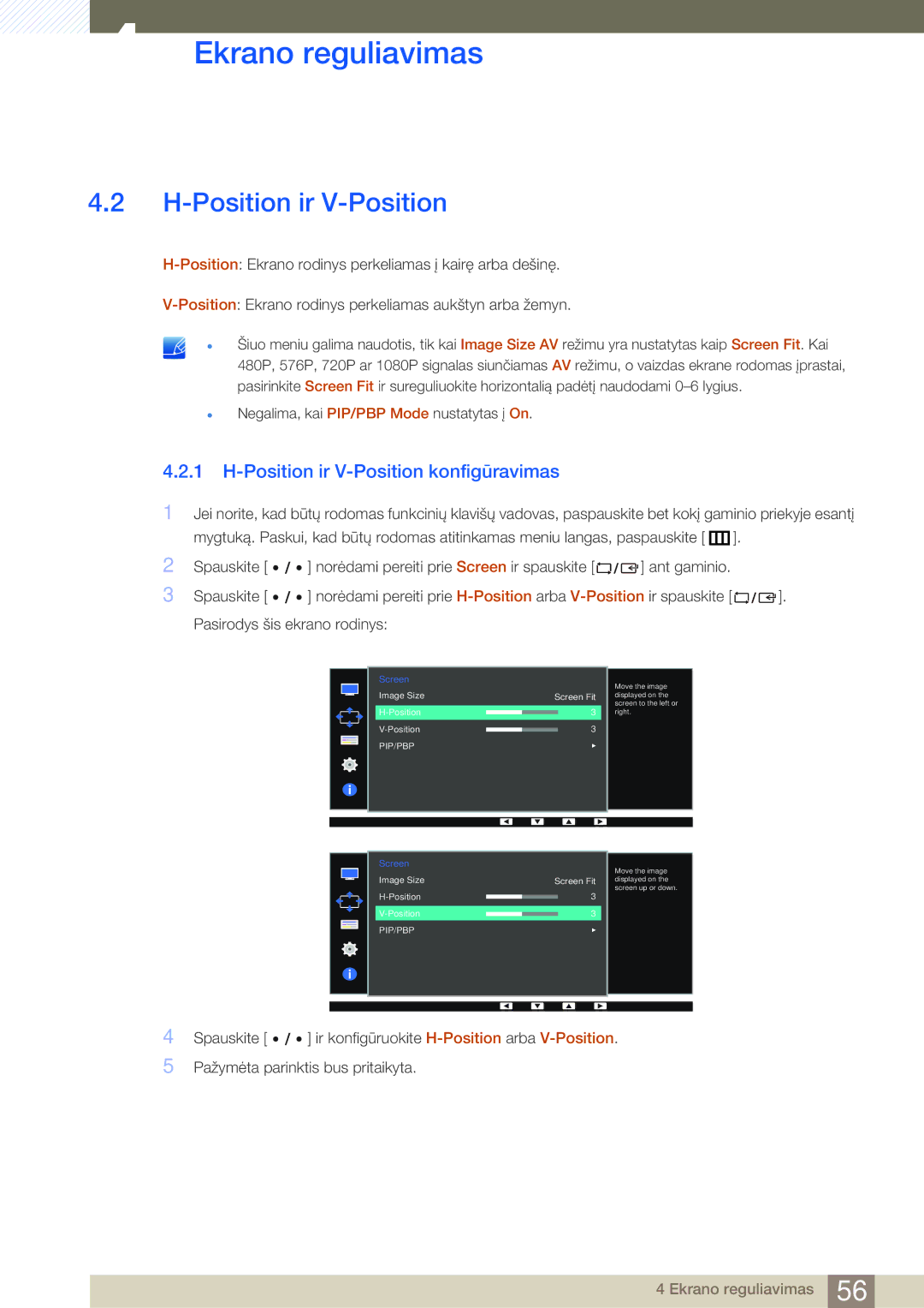 Samsung LS27D85KTSN/EN, LS32D85KTSR/EN manual Position ir V-Position konfigūravimas 