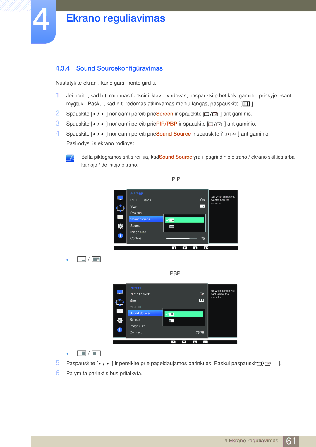 Samsung LS32D85KTSR/EN, LS27D85KTSN/EN manual Sound Sourcekonfigūravimas, Pip 