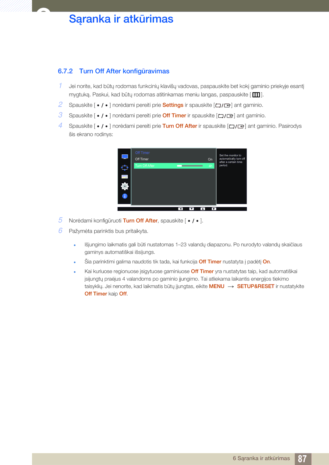 Samsung LS32D85KTSR/EN, LS27D85KTSN/EN manual Turn Off After konfigūravimas 