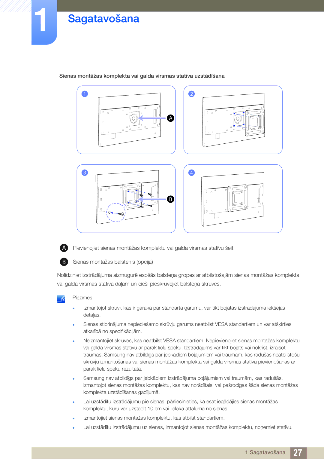 Samsung LS32D85KTSR/EN, LS27D85KTSN/EN manual Sagatavošana 