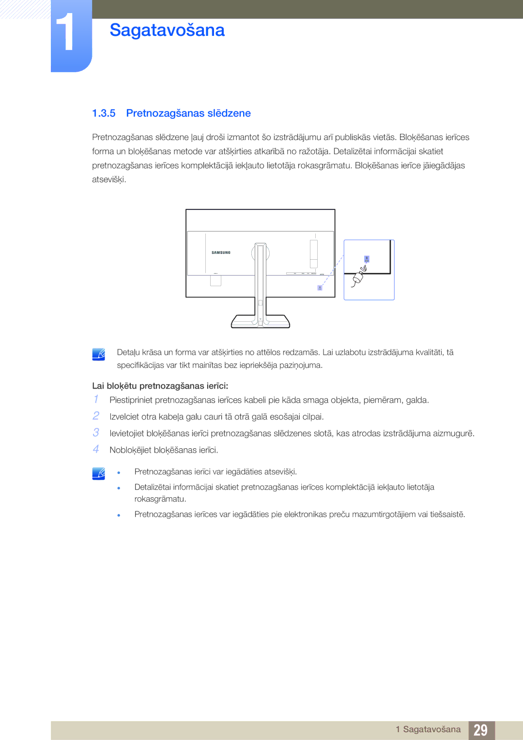 Samsung LS32D85KTSR/EN, LS27D85KTSN/EN manual Pretnozagšanas slēdzene 