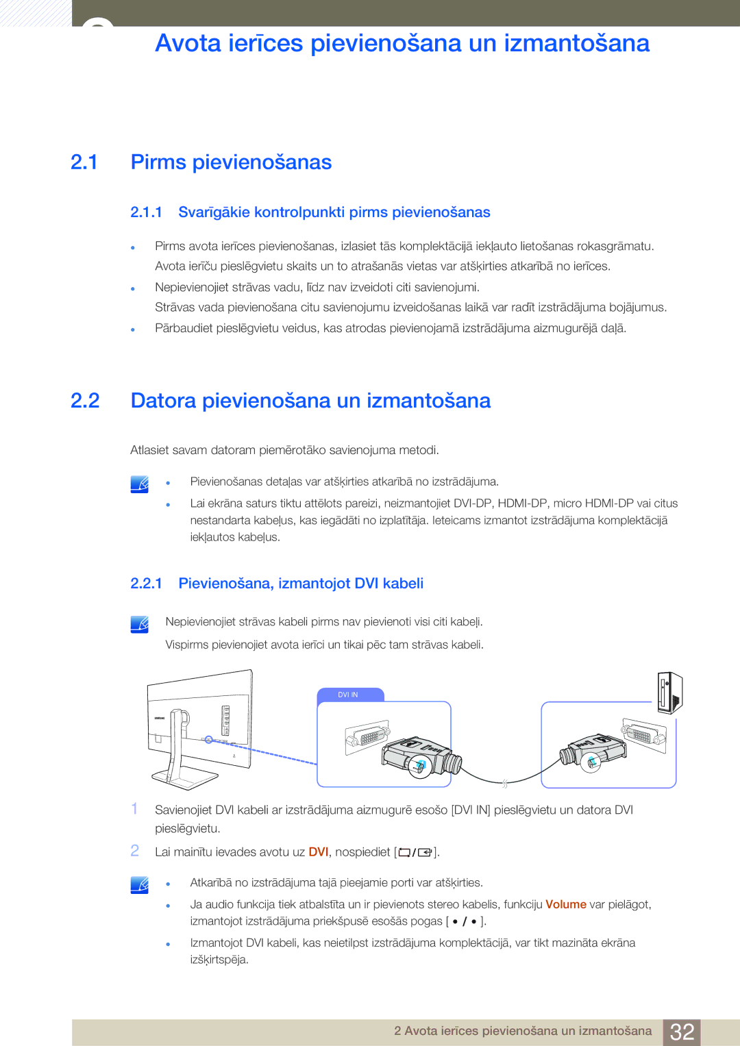 Samsung LS27D85KTSN/EN Avota ierīces pievienošana un izmantošana, Pirms pievienošanas, Datora pievienošana un izmantošana 