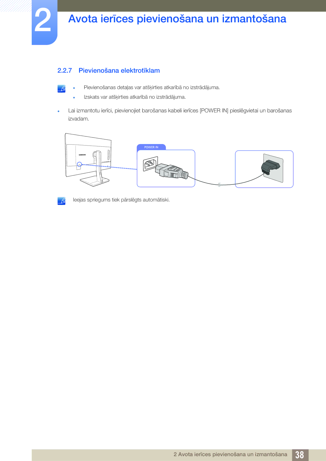 Samsung LS27D85KTSN/EN, LS32D85KTSR/EN manual Pievienošana elektrotīklam 