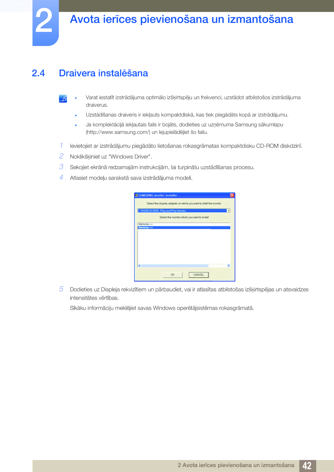 Samsung LS27D85KTSN/EN, LS32D85KTSR/EN manual Draivera instalēšana 