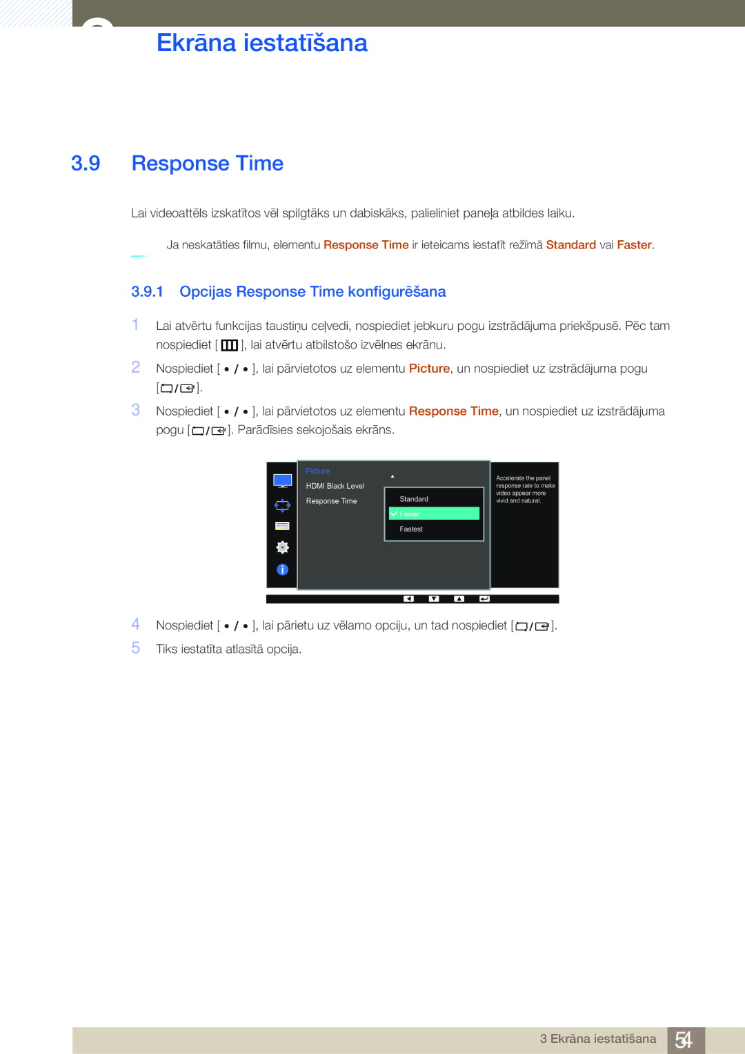 Samsung LS27D85KTSN/EN, LS32D85KTSR/EN manual Opcijas Response Time konfigurēšana 