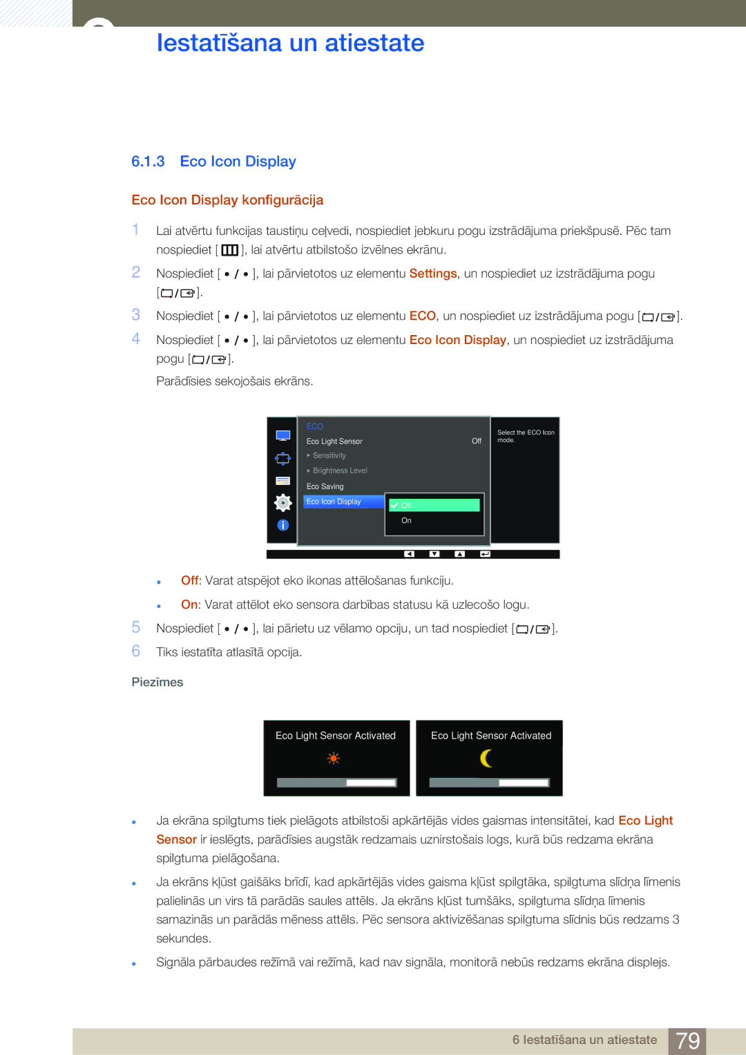 Samsung LS32D85KTSR/EN, LS27D85KTSN/EN manual Eco Icon Display konfigurācija 