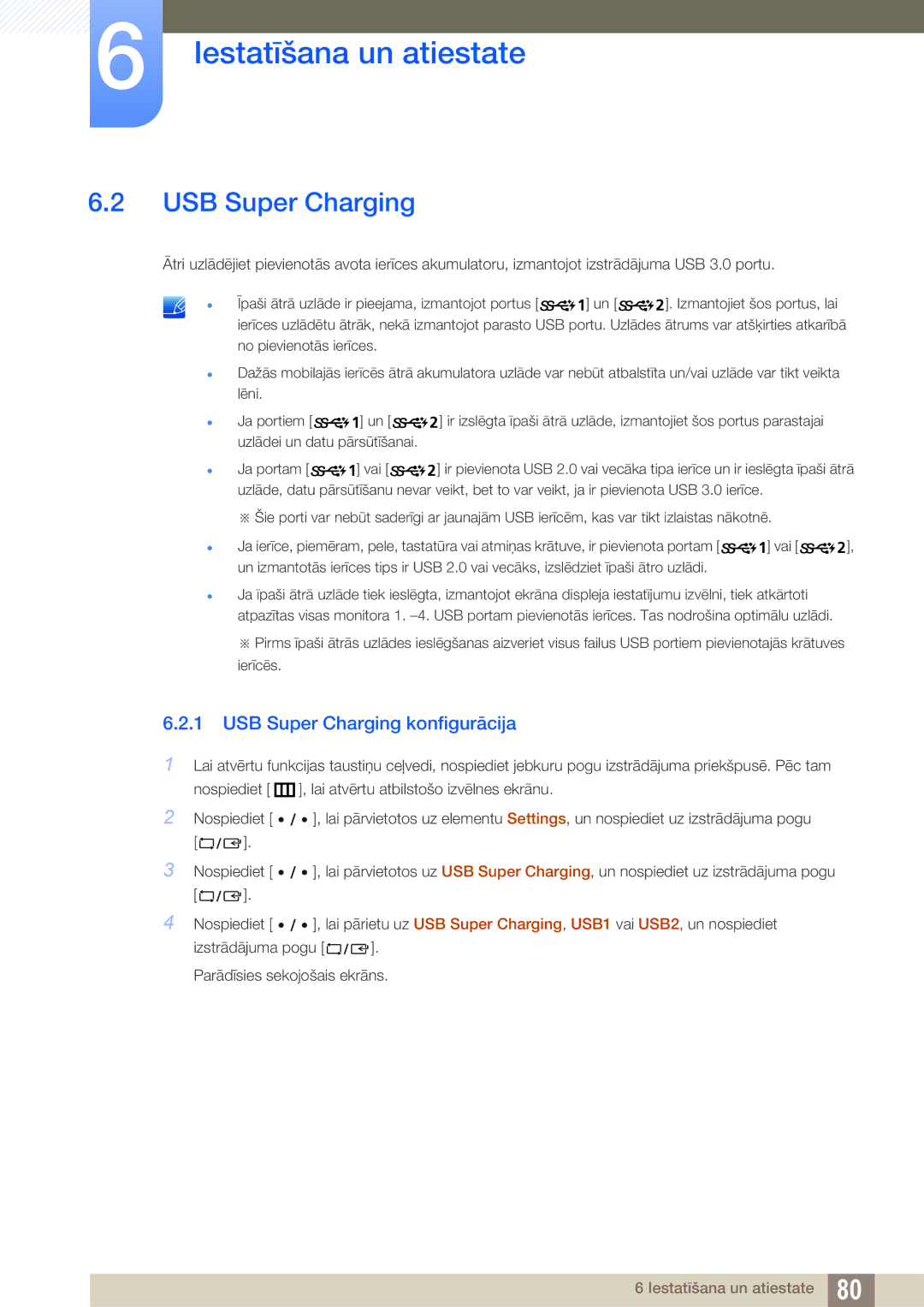 Samsung LS27D85KTSN/EN, LS32D85KTSR/EN manual USB Super Charging konfigurācija 