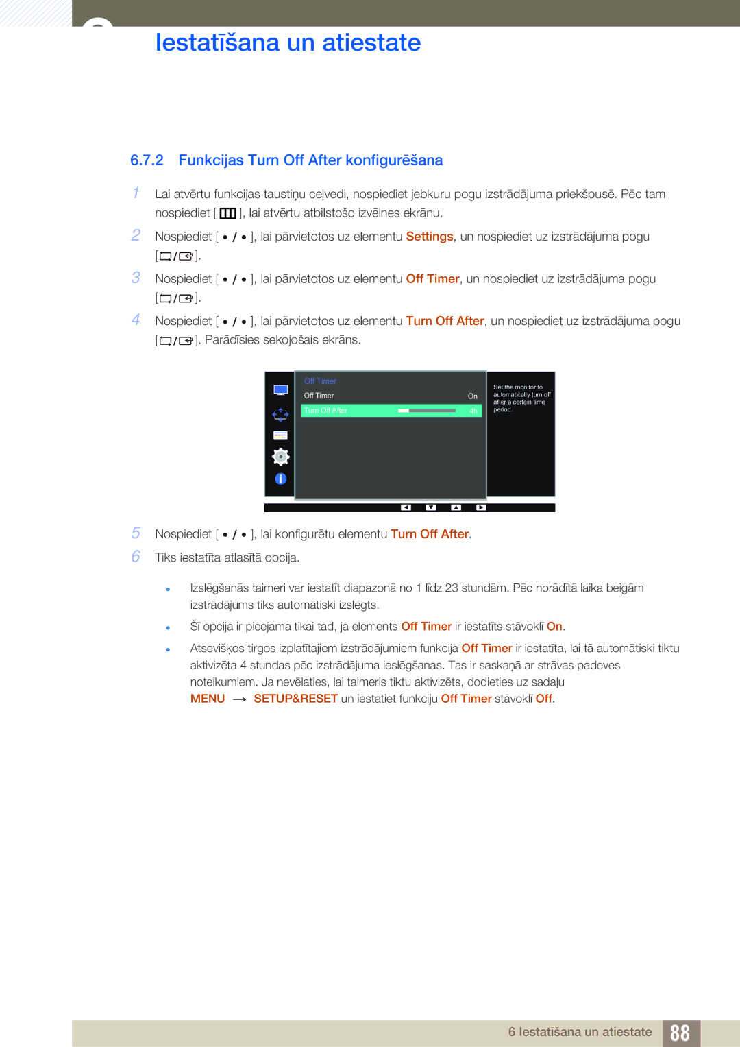 Samsung LS27D85KTSN/EN, LS32D85KTSR/EN manual Funkcijas Turn Off After konfigurēšana 