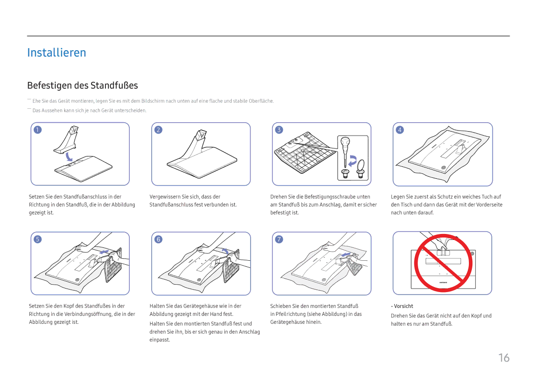 Samsung LS27E330HSX/EN manual Installieren, Befestigen des Standfußes 