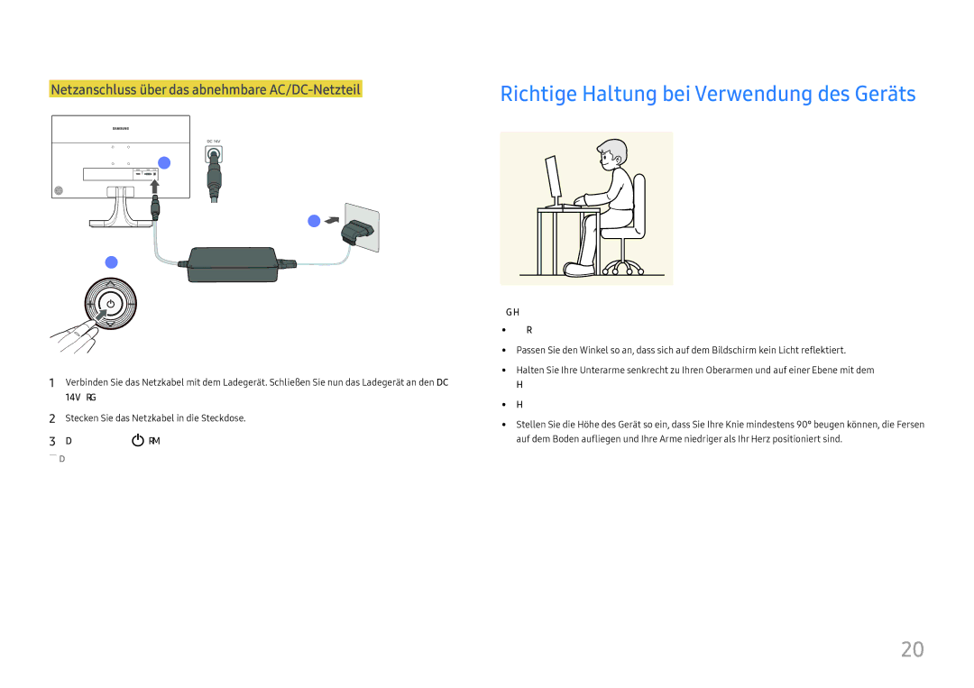 Samsung LS27E330HSX/EN manual Richtige Haltung bei Verwendung des Geräts 