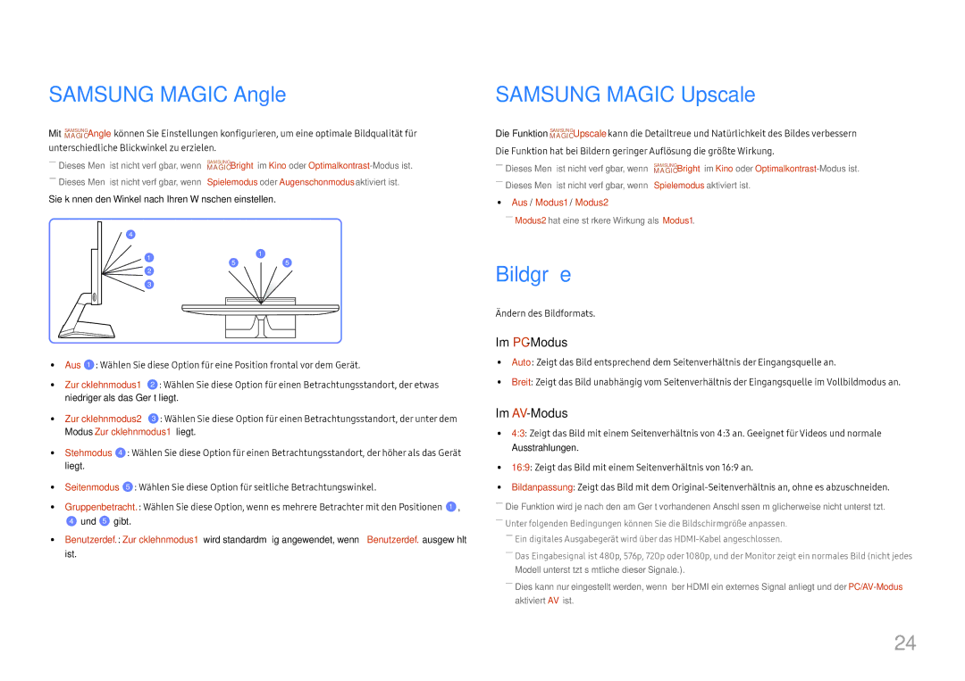 Samsung LS27E330HSX/EN manual Samsung Magic Angle, Samsung Magic Upscale, Bildgröße 