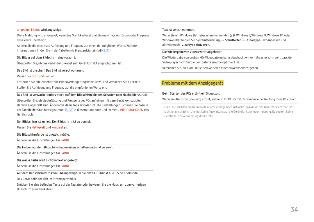 Samsung LS27E330HSX/EN manual Probleme mit dem Anzeigegerät 
