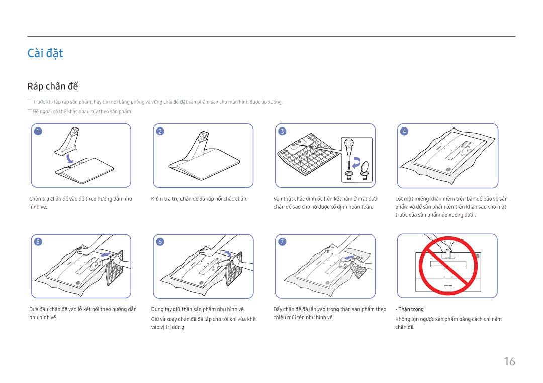 Samsung LS27E330HS/XV manual Cài đăt, Ráp chân đế 