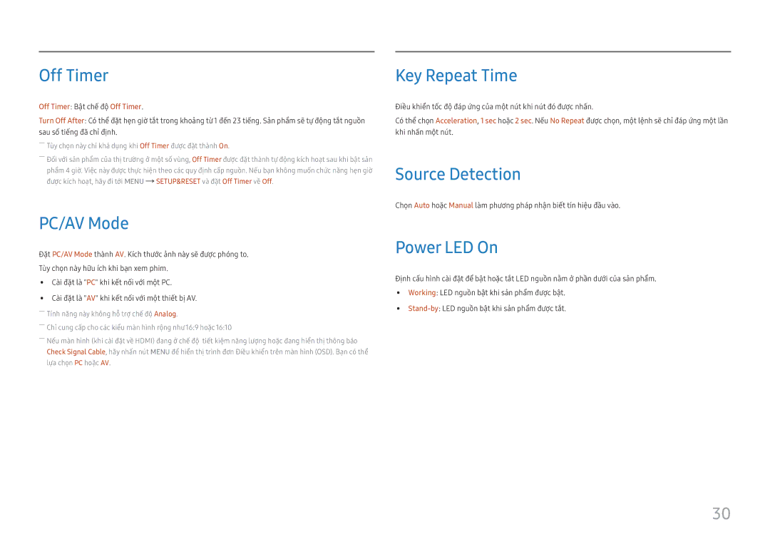 Samsung LS27E330HS/XV manual Off Timer, PC/AV Mode, Key Repeat Time, Source Detection, Power LED On 