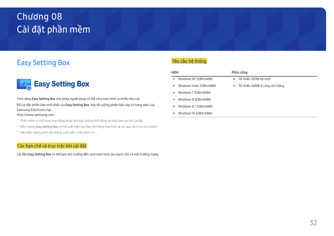 Samsung LS27E330HS/XV manual Cà̀i đặt phần mề̀m, Easy Setting Box 