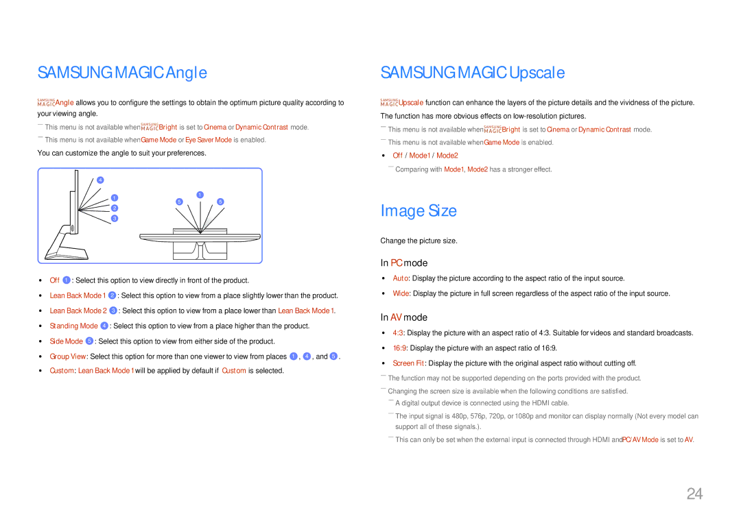 Samsung LS27E330HZX/CH, LS27E330HZX/EN, LS27E330HSX/EN, LS27E330HS/XV Samsung Magic Angle, Samsung Magic Upscale, Image Size 