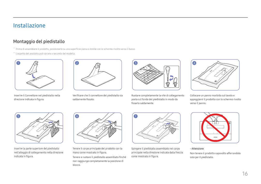 Samsung LS27E330HZX/EN, LS27E330HSX/EN manual Installazione, Montaggio del piedistallo 