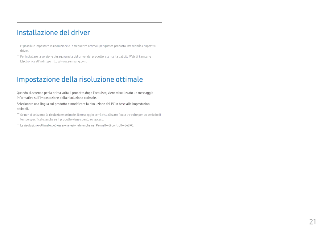 Samsung LS27E330HSX/EN, LS27E330HZX/EN manual Installazione del driver, Impostazione della risoluzione ottimale 