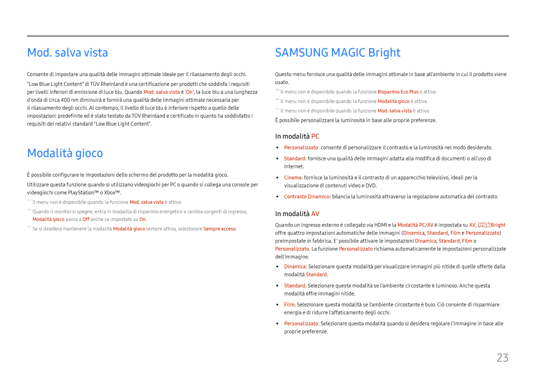 Samsung LS27E330HSX/EN, LS27E330HZX/EN manual Mod. salva vista, Modalità gioco, Samsung Magic Bright 