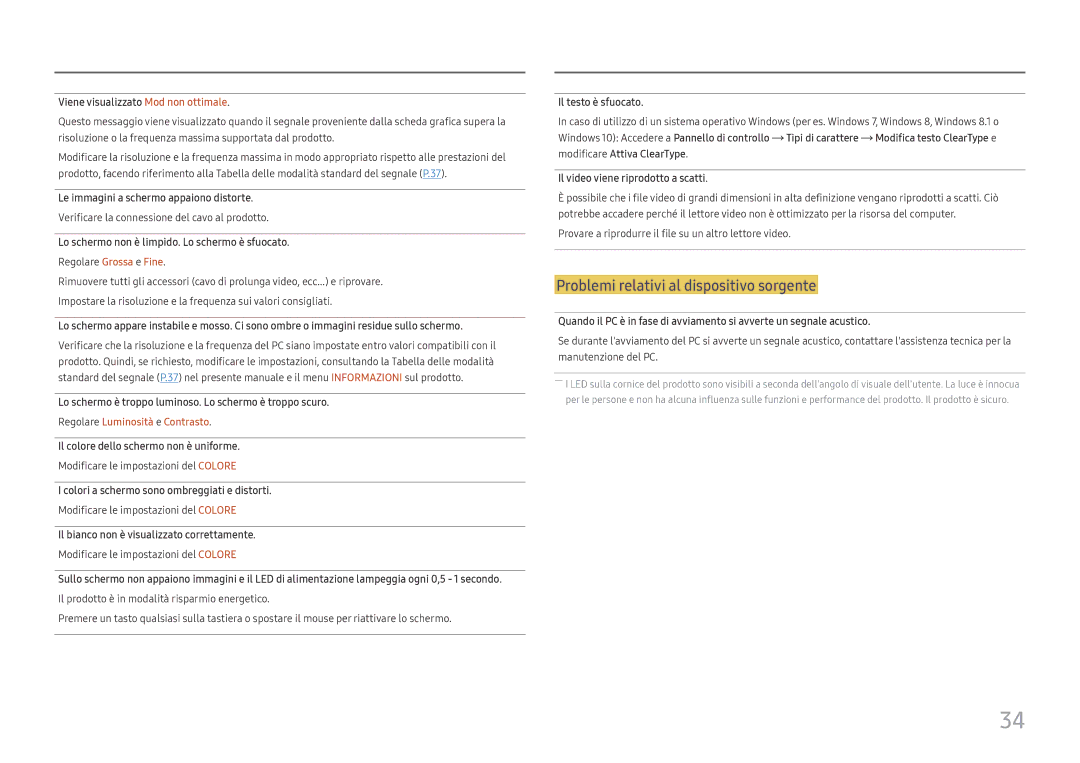 Samsung LS27E330HZX/EN, LS27E330HSX/EN manual Problemi relativi al dispositivo sorgente 