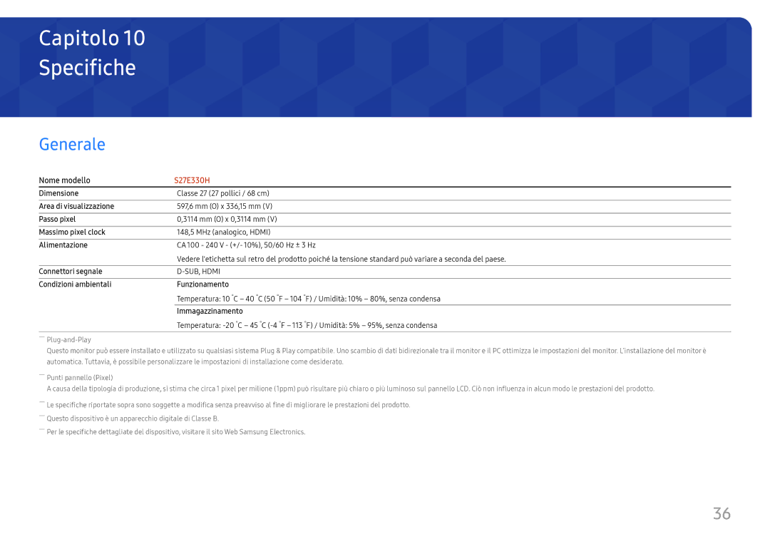 Samsung LS27E330HZX/EN, LS27E330HSX/EN manual Specifiche, Generale 