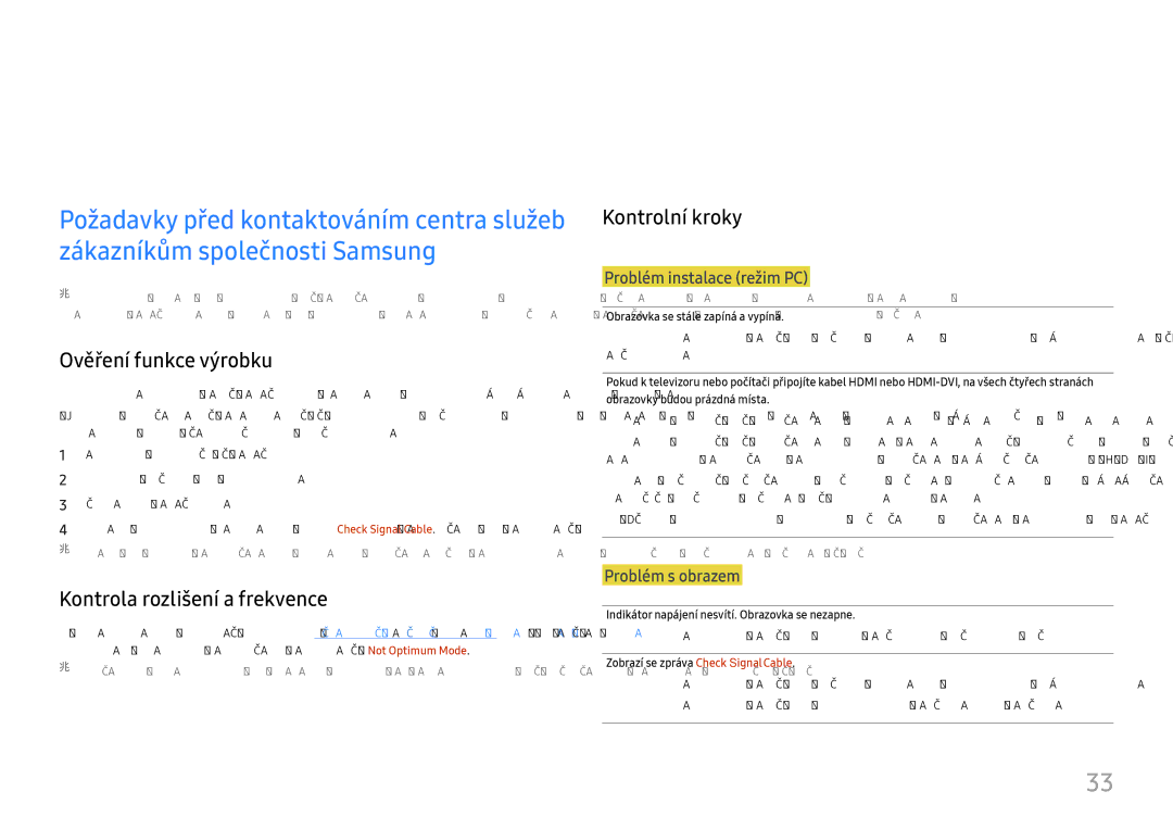 Samsung LS27E330HSX/EN manual Průvodce odstraňováním potíží, Ověření funkce výrobku, Kontrola rozlišení a frekvence 