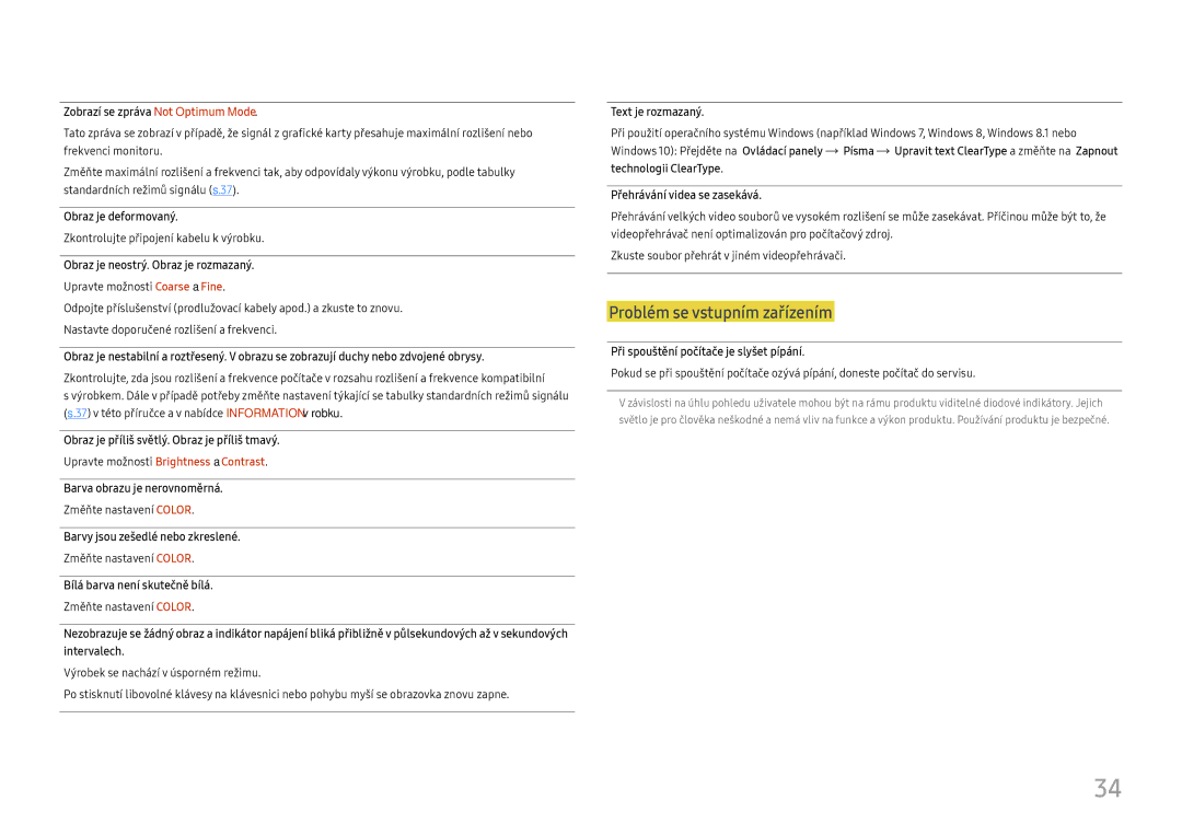 Samsung LS27E330HZX/EN, LS27E330HSX/EN manual Problém se vstupním zařízením 