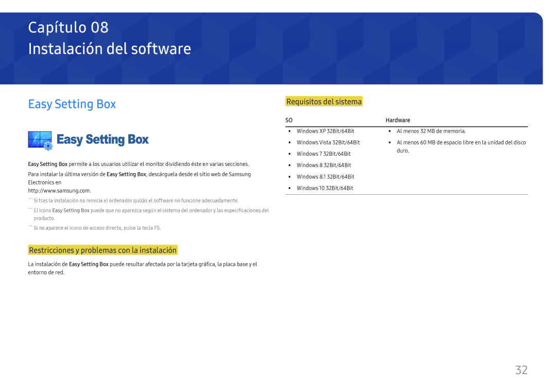 Samsung LS27E330HZX/EN manual Instalación del software, Easy Setting Box 