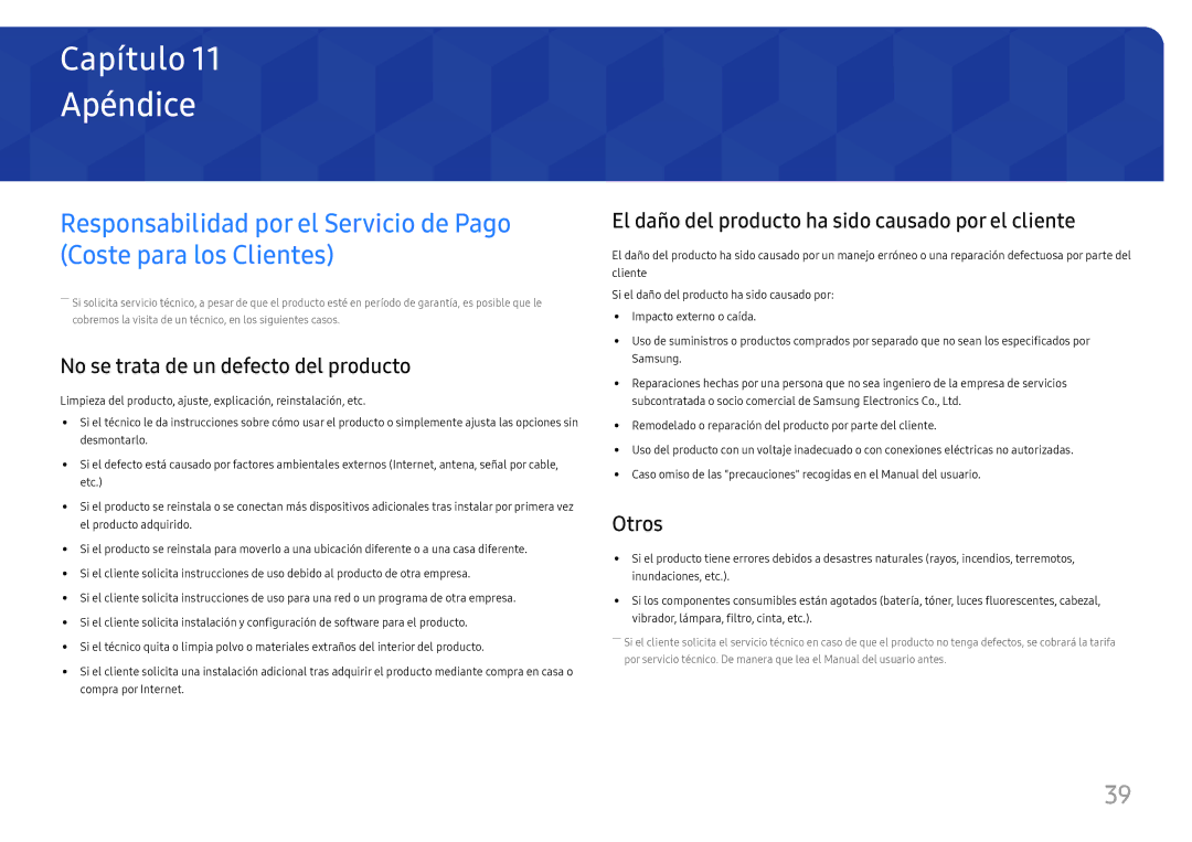 Samsung LS27E330HZX/EN manual Apéndice, No se trata de un defecto del producto, Otros 