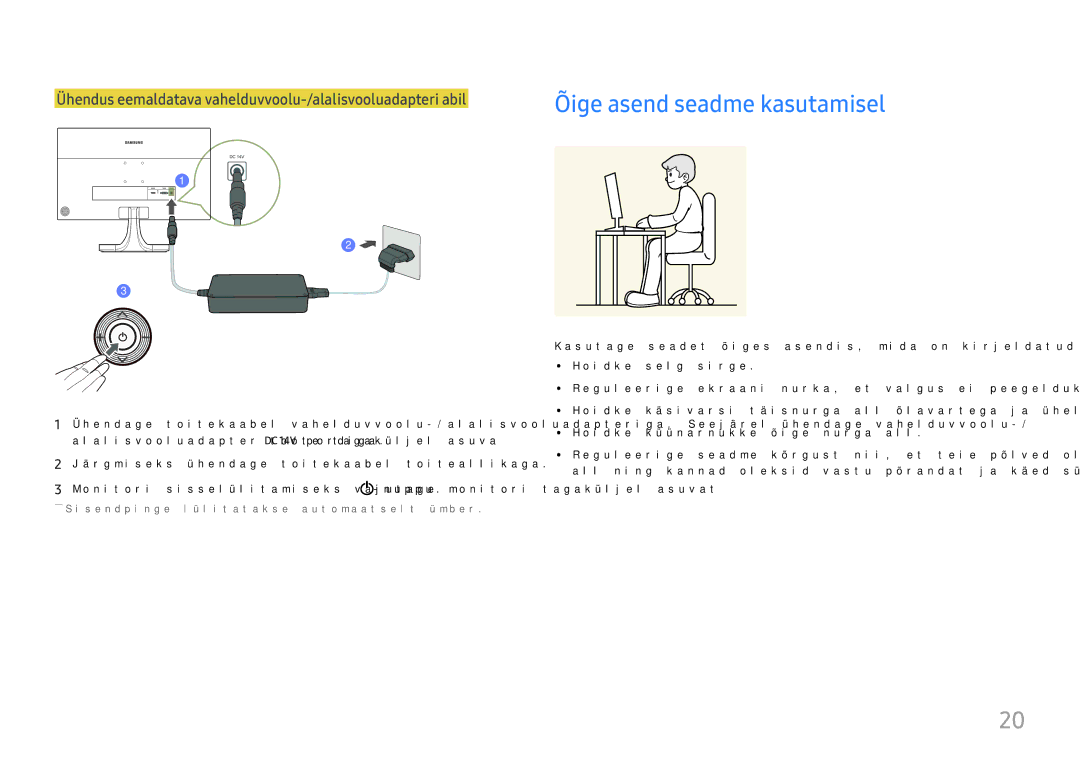 Samsung LS27E330HZX/EN manual Õige asend seadme kasutamisel 