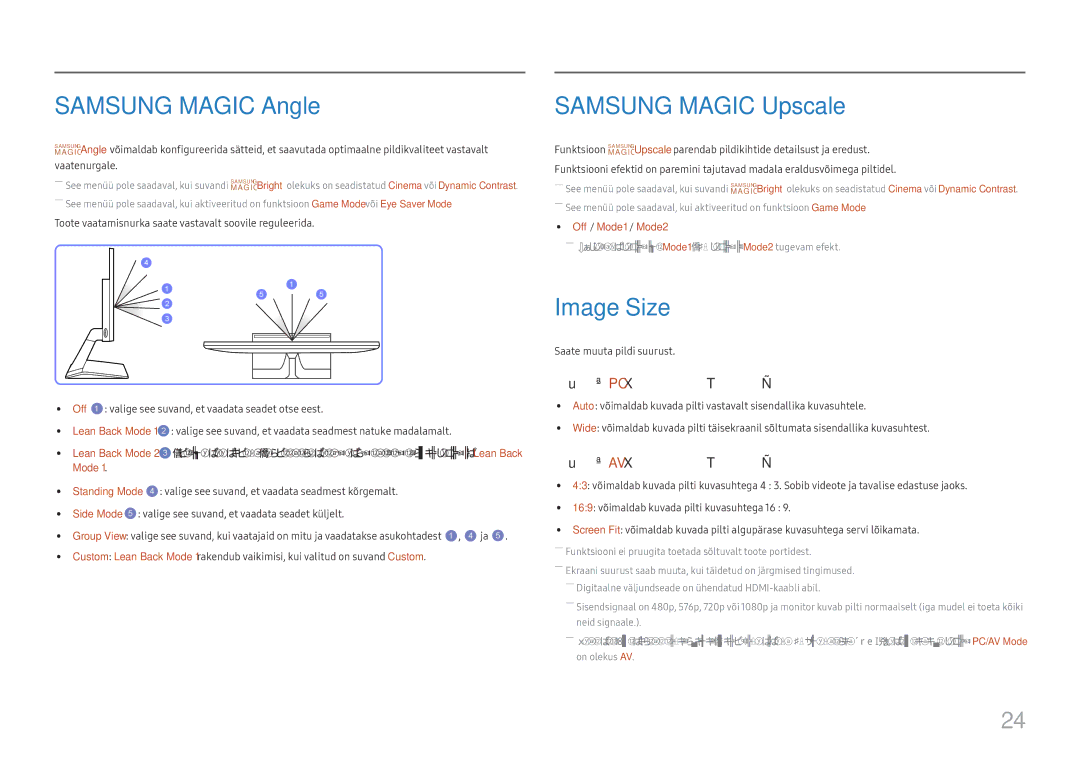 Samsung LS27E330HZX/EN manual Samsung Magic Angle, Samsung Magic Upscale, Image Size 