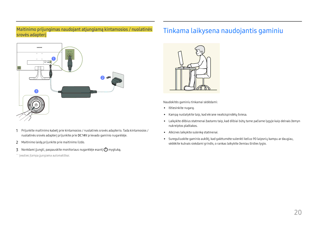 Samsung LS27E330HZX/EN manual Tinkama laikysena naudojantis gaminiu 