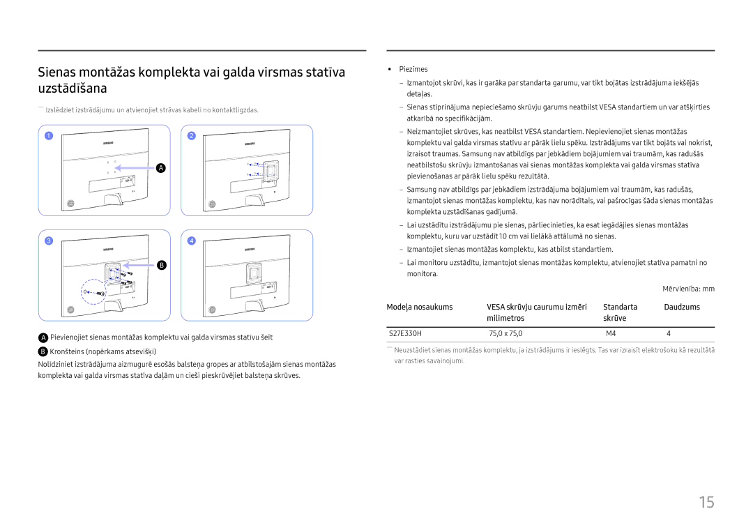 Samsung LS27E330HZX/EN manual Mērvienība mm 