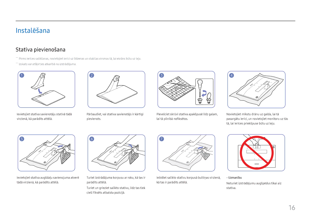 Samsung LS27E330HZX/EN manual Instalēšana, Statīva pievienošana 