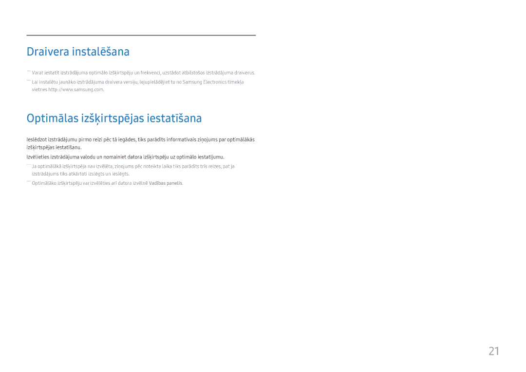 Samsung LS27E330HZX/EN manual Draivera instalēšana, Optimālas izšķirtspējas iestatīšana 