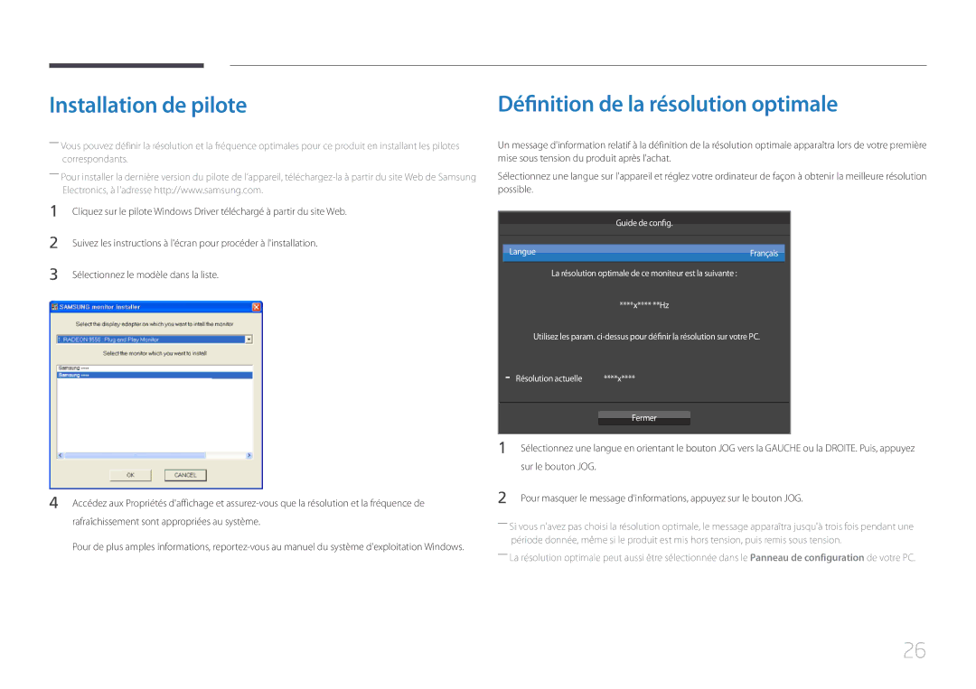 Samsung LS27E370DS/EN, LS24E370DL/EN Installation de pilote, Sélectionnez le modèle dans la liste, Guide de config Langue 