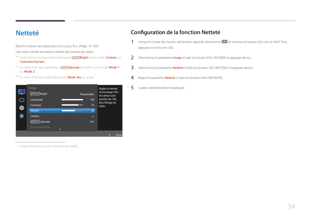 Samsung LS27E370DS/EN, LS24E370DL/EN manual Configuration de la fonction Netteté 