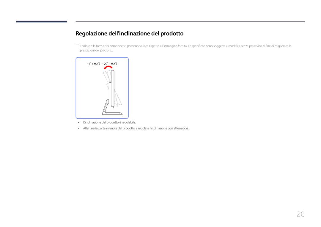 Samsung LS27E370DS/EN, LS24E370DL/EN manual Regolazione dellinclinazione del prodotto 