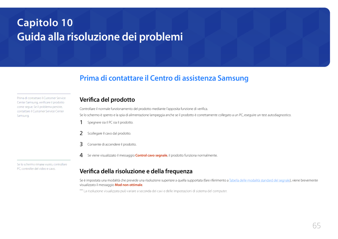 Samsung LS24E370DL/EN manual Guida alla risoluzione dei problemi, Prima di contattare il Centro di assistenza Samsung 