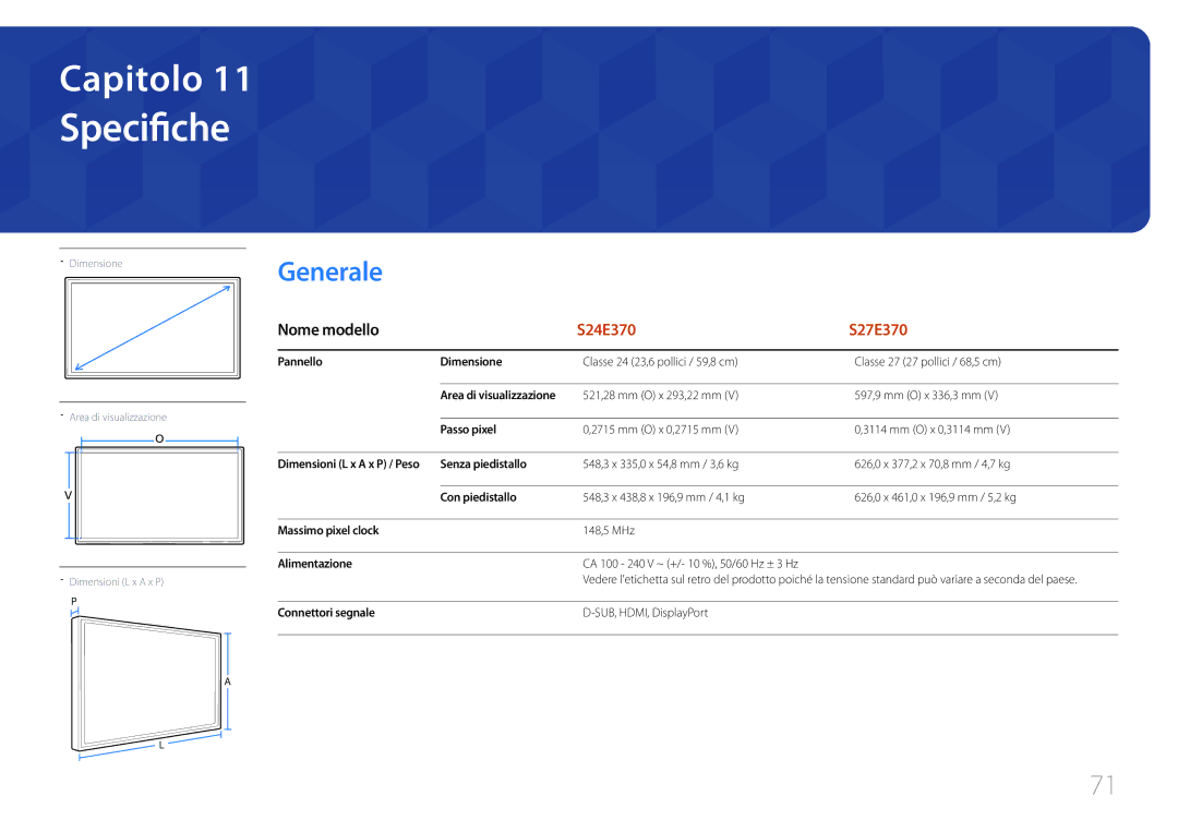 Samsung LS24E370DL/EN, LS27E370DS/EN manual Specifiche, Generale, Nome modello 