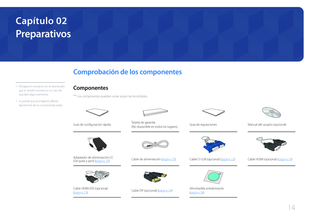 Samsung LS27E370DS/EN, LS24E370DL/EN manual Preparativos, Comprobación de los componentes, Componentes 