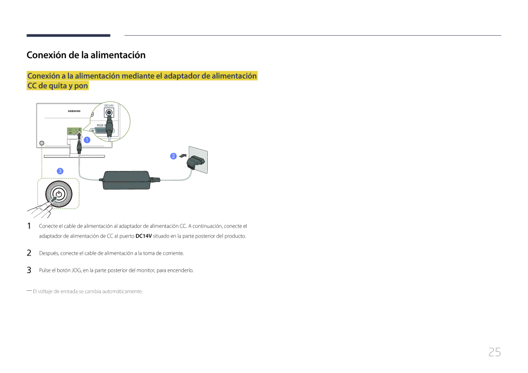 Samsung LS24E370DL/EN, LS27E370DS/EN manual Conexión de la alimentación 