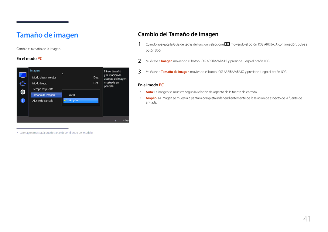 Samsung LS24E370DL/EN, LS27E370DS/EN manual Cambio del Tamaño de imagen, Cambie el tamaño de la imagen 